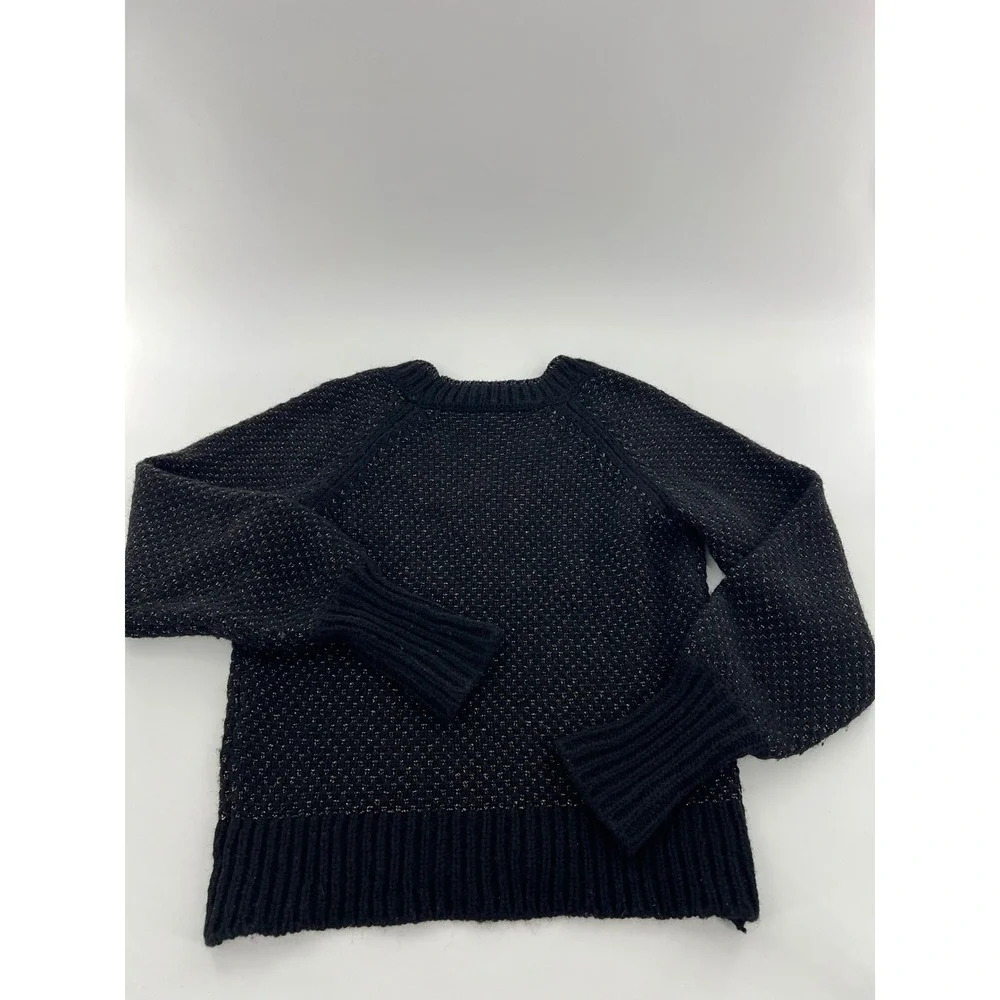 Veronica Beard Mirnie Black Metallic Chunky V-Neck Sweater Alpaca Wool Blend S
